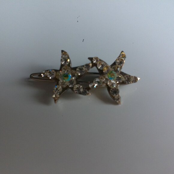 Stars Hair Clip, silver color, white rhinestone, shiny crystals - Picture 8 of 14